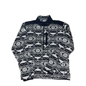 Columbia Mens Lg Black White Aztec Winter Geometric Quarter Zip Fleece Pullover